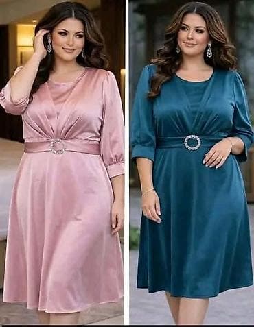 nike 30: Elegantna midi haljina sa pojasom i ukrasnom kopčom za punije dame. - — 3