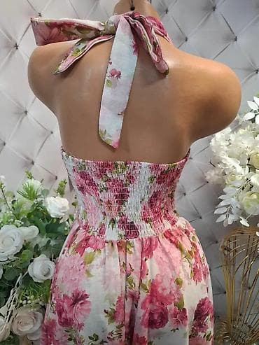 wedding accessories near me: ROMANTIČNA LETNJA HALJINA SA CVETNIM MOTIVOM I VEZIVANJEM OKO VRATA — 4