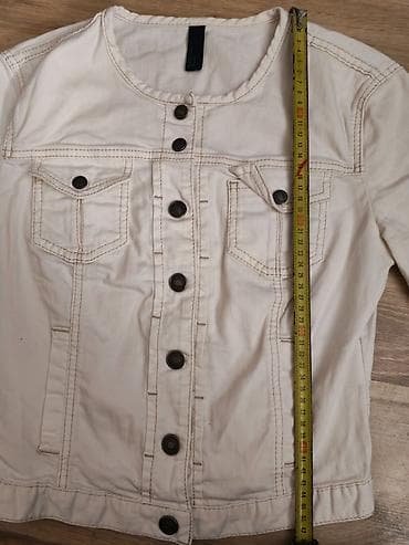 kronos jakna: Bela ženska jakna bez kragne, teksas/keper stil. Detalji: - Boja — 5