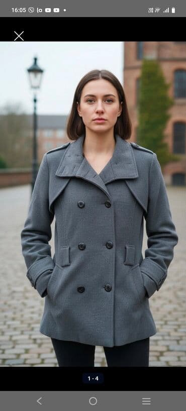 krzneni prsluci kod kineza: Ženski dvoredni kaput – sivi - Klasičan dvoredni kroj sa šest dugmadi — 1