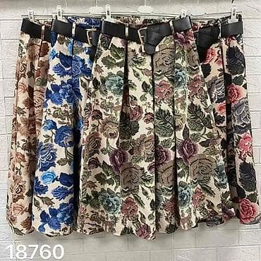 crne sandale platforma: Ženska midi suknja sa cvetnim žakard dezenom - Kroj: A-linija do — 2