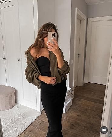 zara trikotazne haljine: Elegantna crna midi haljina bez bretela - Kroj: pripijena silueta do — 5