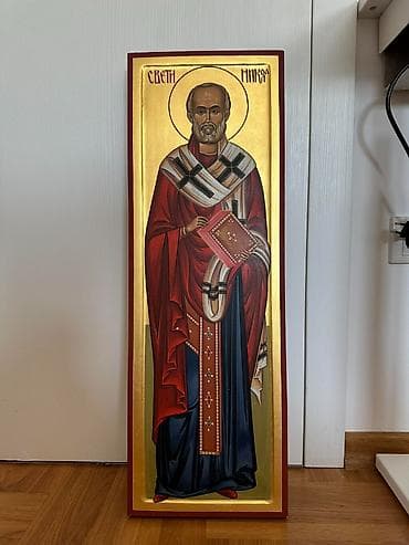 kosarka igracka: Pozlaćena, ručno oslikana ikona, Sv. Nikola, 70x30cm — 1