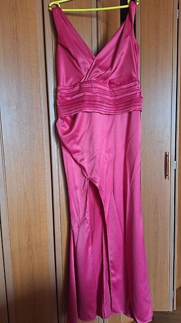 ešarpe mona: Haljina pink ciklama od satena, dugacka svecana, na V izraz, na — 7