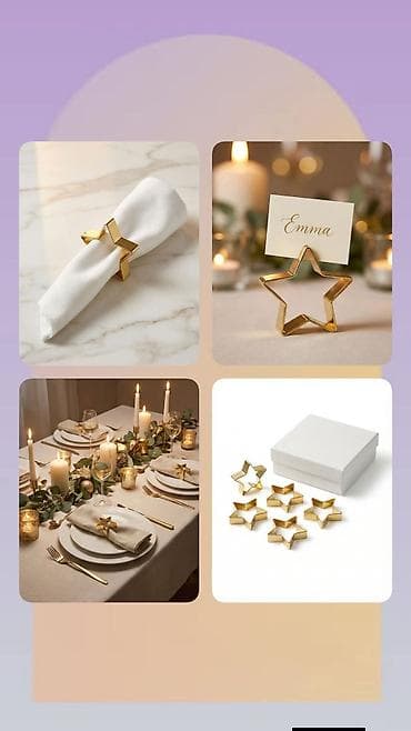 Zlatni držači za salvete i kartice – zvezdasti set Elegantni metalni