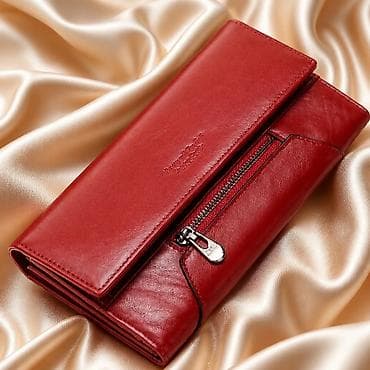 moderne jakne: Elegantan ženski novčanik – crvena koža - Materijal: glatka — 1