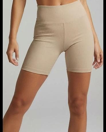 Ženske rebraste biciklističke kratke helanke – bež - Visok struk za