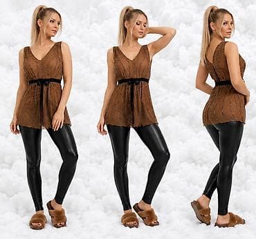 zara top: Ženski top bez rukava MASSIMO – boja toplo braon, sa V izrezom i — 1