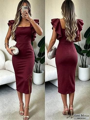 bunda s: Elegantna midi haljina sa volan rukavima - Kroj: uska silueta koja — 2