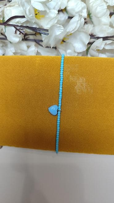 dzepni sat cena: Narušnica/anklet od sitnih tirkizno-plavih perlica sa centralnim — 1