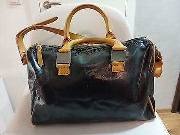 Kožna torba SimplyVera Vera Wang – crna sa konjak detaljima -