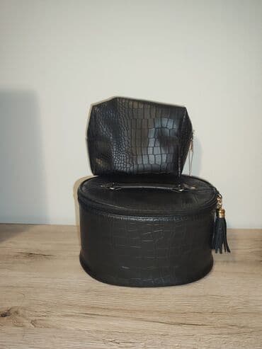 Set nesesera – 2 dela, crna “kroko” tekstura - Veliki okrugli
