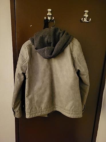 elipsa jakne 2023: Muška jakna sa kapuljačom, siva - Materijal: eko koža spolja; postava — 2