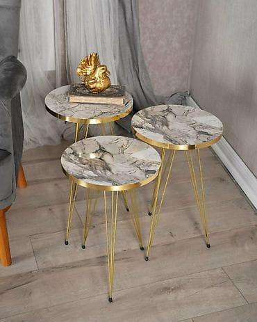 Donji delovi trenerke: Set od 3 pomoćna/klub stolića – okrugne ploče i “hairpin” metalne noge — 4