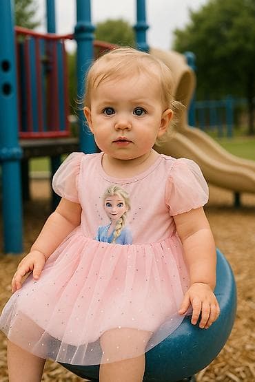 venice cipele: Frozen Elsa haljinica za devojcice sa kratkim rukavima. Roze postava — 5