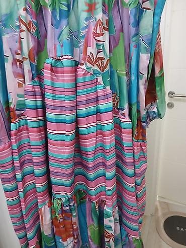 decuju: Dugačka ženska haljina sa šarenim printom - Kroj: široka, lepršava — 3