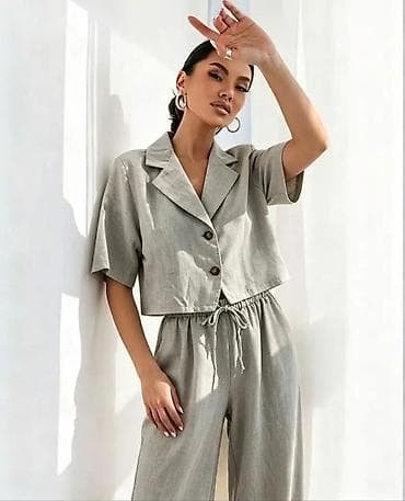 Ženski laneni komplet – košulja i pantalone - Dvodelni set od