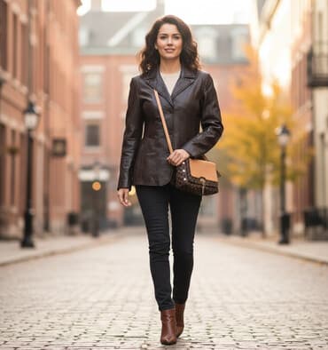 Ženska kožna jakna + torbica (cena u kompletu) Kožna jakna: - na lalafo.rs Ženska kožna jakna + torbica (cena u kompletu) Kožna jakna: -