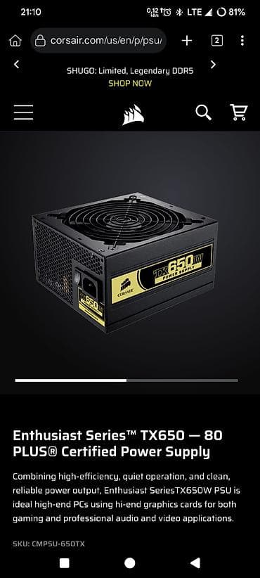 slusalice za decu jednorog: Potpuno ispravan napajanje Corsair TX650W 80+ sertifikovanih snage — 10