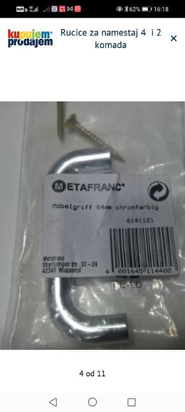 kompresor za vazduh: Metafranc ručice za nameštaj – model Möbelgriff 64 mm, hrom boje. - — 4