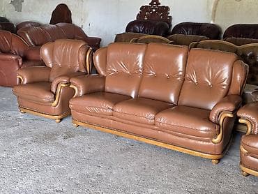 dvosed i dve fotelje: Kožna garnitura za dnevni boravak – set 1 - Sastav: trosed sa tri — 4