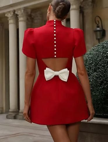 krem baletanke: Elegantna mini haljina sa kratkim rukavima i visokim ovratnikom. Kroj — 2