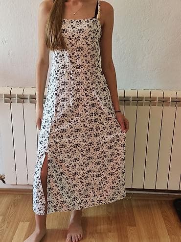 haljina s: Letnja haljina na bretele, midi dužina, beli osnov sa sitnim crnim — 3