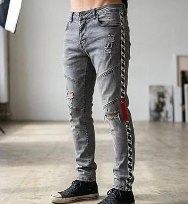 diskver farmerke: Muške skinny farmerke – sivo ispran teksas sa detaljima - Boja — 1