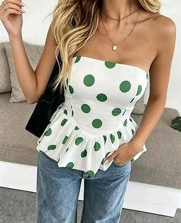 Tops: Ženski top bez bretela sa volanom i tufnama - Kroj: korpulentan — 3