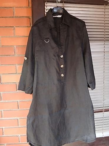 pull and bear belgrade: Crna tunika/košulja-haljina sa kragnom i poludugim rukavima. - — 1