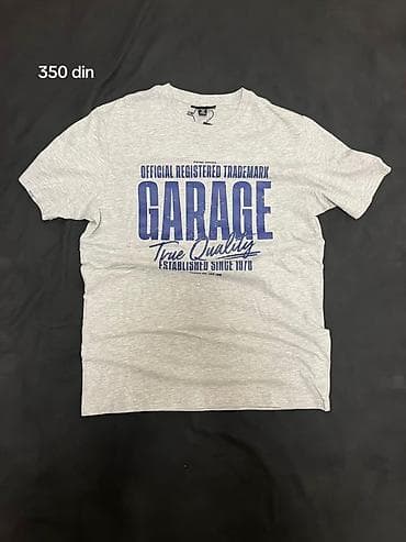 majce ili majice: Siva pamučna majica kratkih rukava sa plavim printom na prednjoj — 1