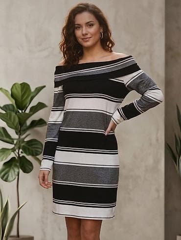 Ženska haljina sa prugama, bardot (off-shoulder) kroj - Dizajn na lalafo.rs Ženska haljina sa prugama, bardot (off-shoulder) kroj - Dizajn