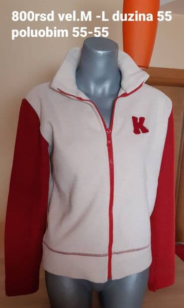 Kompleti, Kombinezoni: Ženska flis jakna sa zipom - Boja: belo telo sa crvenim rukavima i — 2