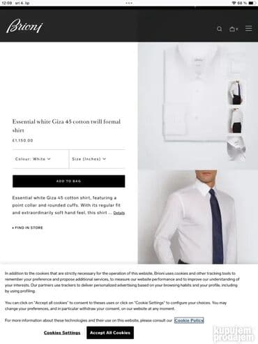 kosulje za maturu: Original Brioni kosulja XL 100% cotton Ramena 52cm, duzina 80cm, rukav — 4