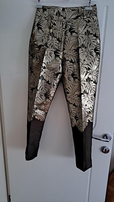 rezeda zelena boja: Mona ženske pantalone Maslinasto zelene sa zlatnim, elegantne — 1