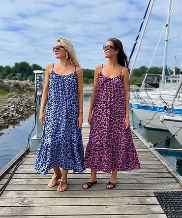 sorts i kosulja: Leopard maxi haljina na tanke bretele - Model: duga, široka i — 1