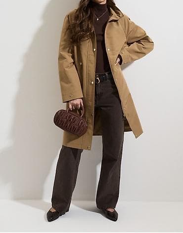 parka s: Ženska parka/jakna sa kapuljačom – karamel/bež boja - Kroj do kolena — 4