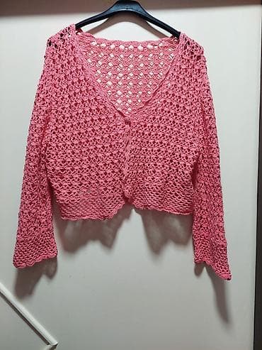 Ručno heklani ženski kardigan/bolero u roze boji. - Materijal