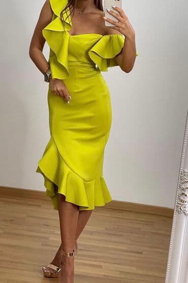 legend zenske haljine: L, bоја - Žuta, Koktel, klub, Kratkih rukava — 2