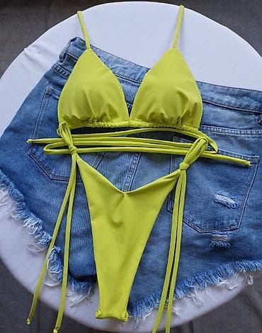 97 bele: Ženski bikini kupaći kostim – neon žuto - Model: trouglasti gornji — 1
