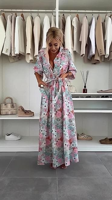 helanke l: Duga cvetna košulja-haljina - Kroj: maxi dužina, A-linija sa laganim — 1