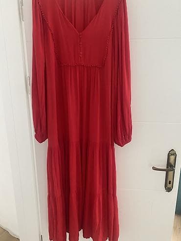 Duga crvena haljina – Flash Woman, veličina XL - Model: boho/oversize
