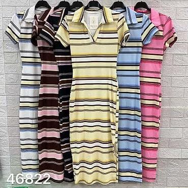 pertle za air force 1: Haljina sa prugama - Kroj: pripijena midi dužina, kratki rukavi - — 3