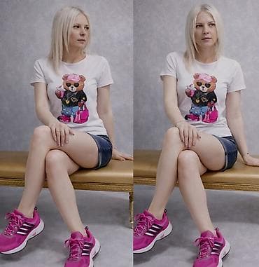 crocs papuce bele: Ženska majica sa printom – “Fashion Bear” - Boja: bela - Kroj — 1