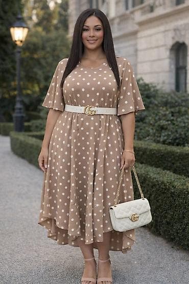 ogrtaci za kupaci: Haljina sa tufnama – elegantan midi model za punije dame L XL 2XL 3XL — 2