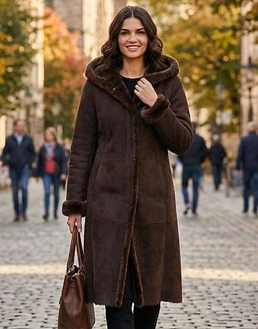 prada torbice cena: Dugačka ženska kaput-jakna sa kapuljačom, u tamno braon boji — 1