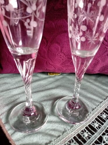 kristalne čaše prodaja: Case nove za dvoje,Sasa,Goca. kristal,pozlata,gravura 80te za vino — 5