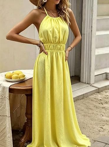 maslinasto zelena rolka: Haljina duga na vezivanje oko vrata,gola ledja.Lepršava silueta sa — 2