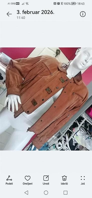 kamel sako: Ženske kožne helanke + kratka jakna od brušene kože (set) - Boja — 7