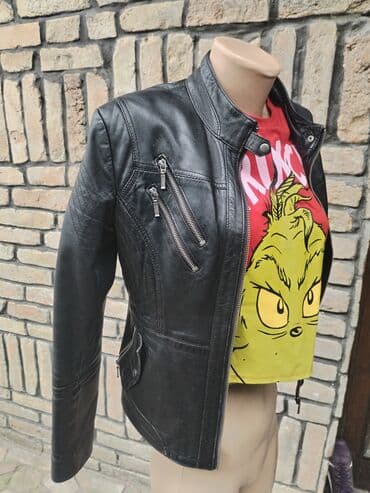 helanke sa petom: Ženska kožna jakna – model sa visokim okovratnikom i asimetričnim — 3